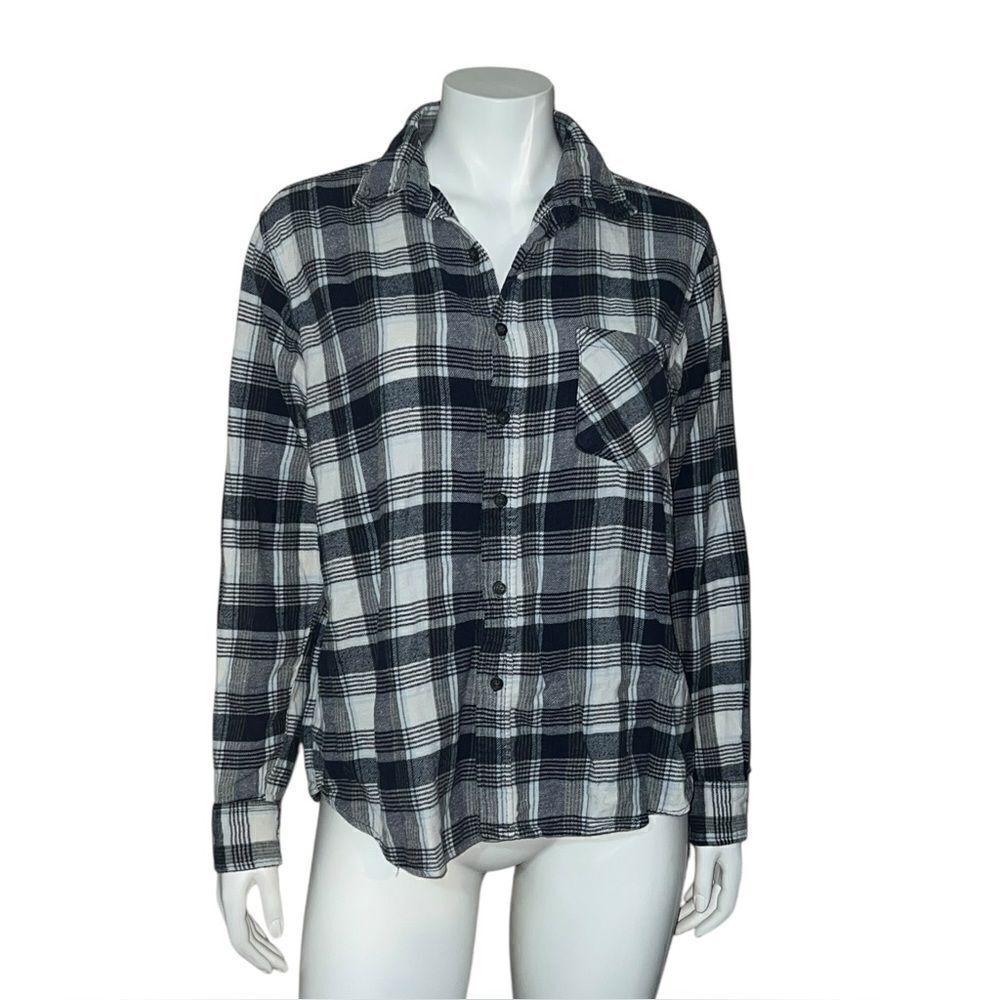 Jackson Hole Women's Blue & White Plaid Flannel Button Down Shirt Large EUC